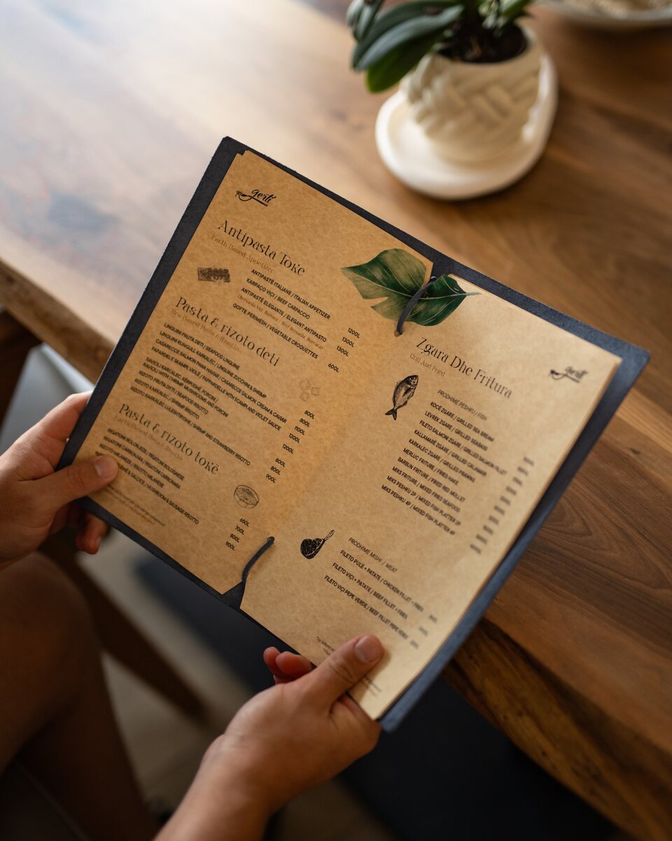 Open custom menu showing a clean printed interior layout